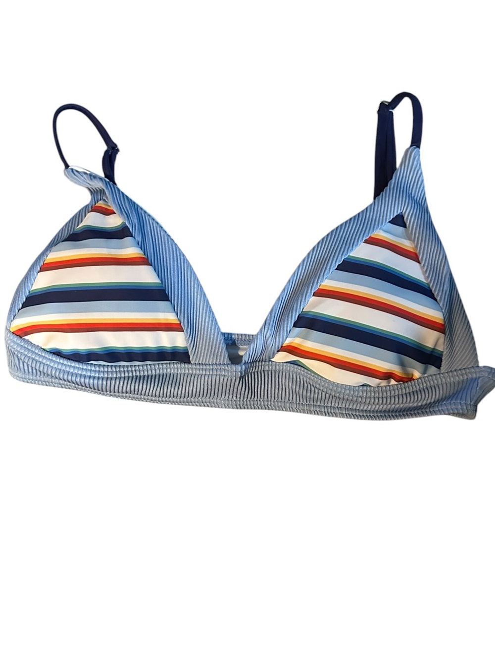 Striped Triangle Bikini Top in Light Blue with Multicolor Stripes